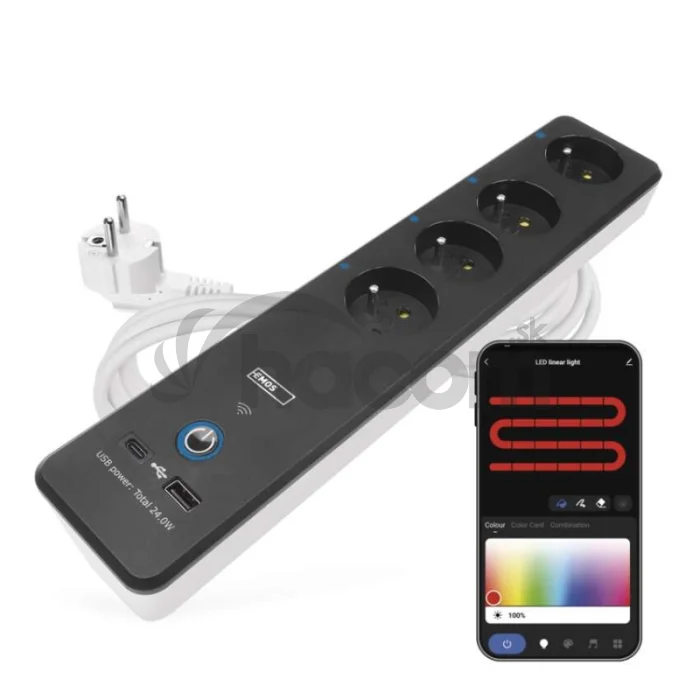 GoSmart predlžovací kábel 2 m / 4 zásuvky / s vyp. / s USB / biely-čierny / PVC / 1,5 mm2