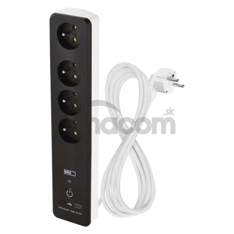 GoSmart predlžovací kábel 2 m / 4 zásuvky / s vyp. / s USB / biely-čierny / PVC / 1,5 mm2