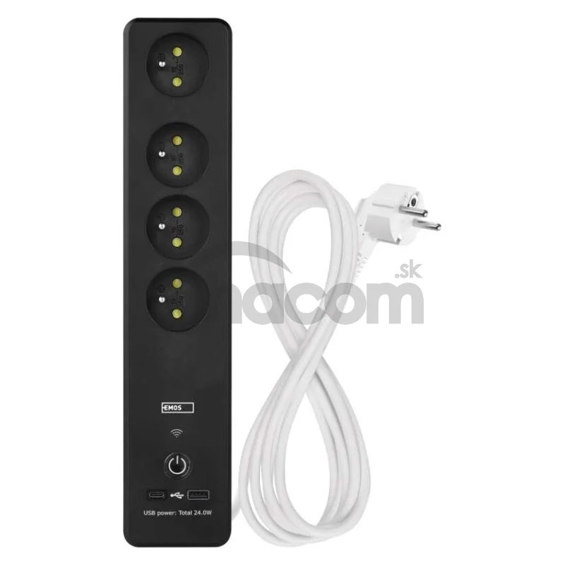 GoSmart predlžovací kábel 2 m / 4 zásuvky / s vyp. / s USB / biely-čierny / PVC / 1,5 mm2