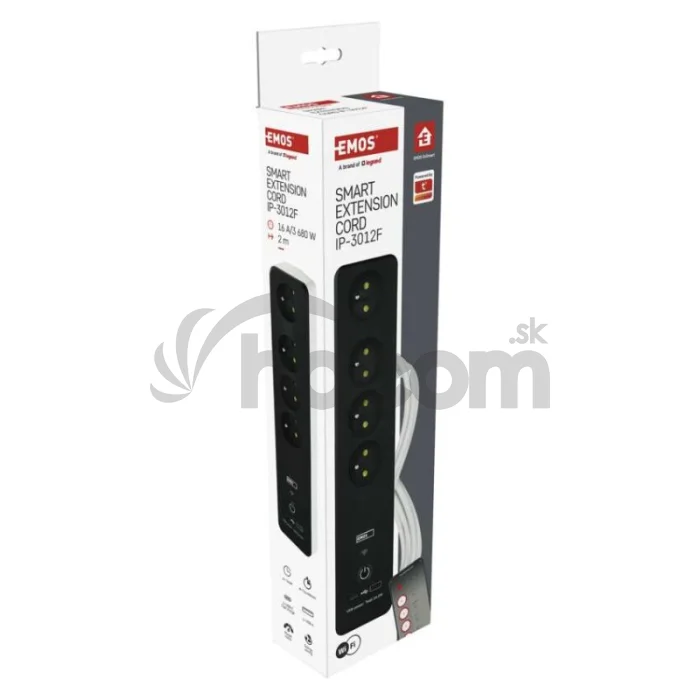 GoSmart predlžovací kábel 2 m / 4 zásuvky / s vyp. / s USB / biely-čierny / PVC / 1,5 mm2
