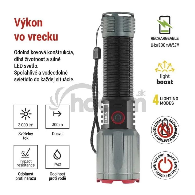 LED nabíjacie kovové svietidlo 3000 lm, 5000 mAh