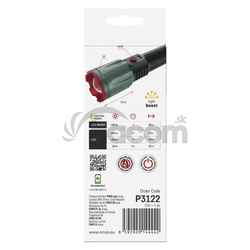 LED nabíjacie kovové svietidlo 3000 lm, 5000 mAh