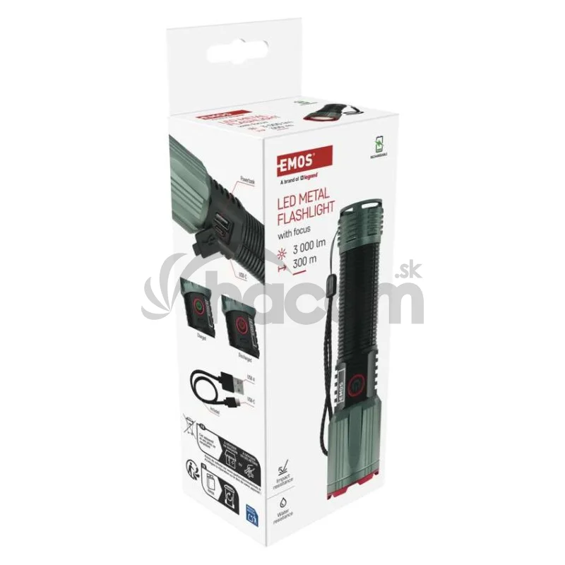 LED nabíjacie kovové svietidlo 3000 lm, 5000 mAh