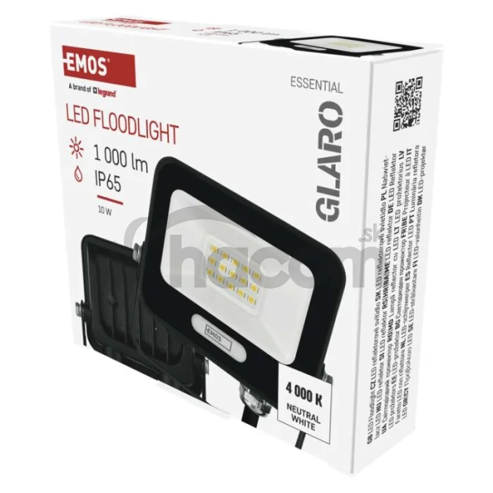 LED reflektor GLARO 10W, čierny, IP65, 1000 lm, neutrálna biela