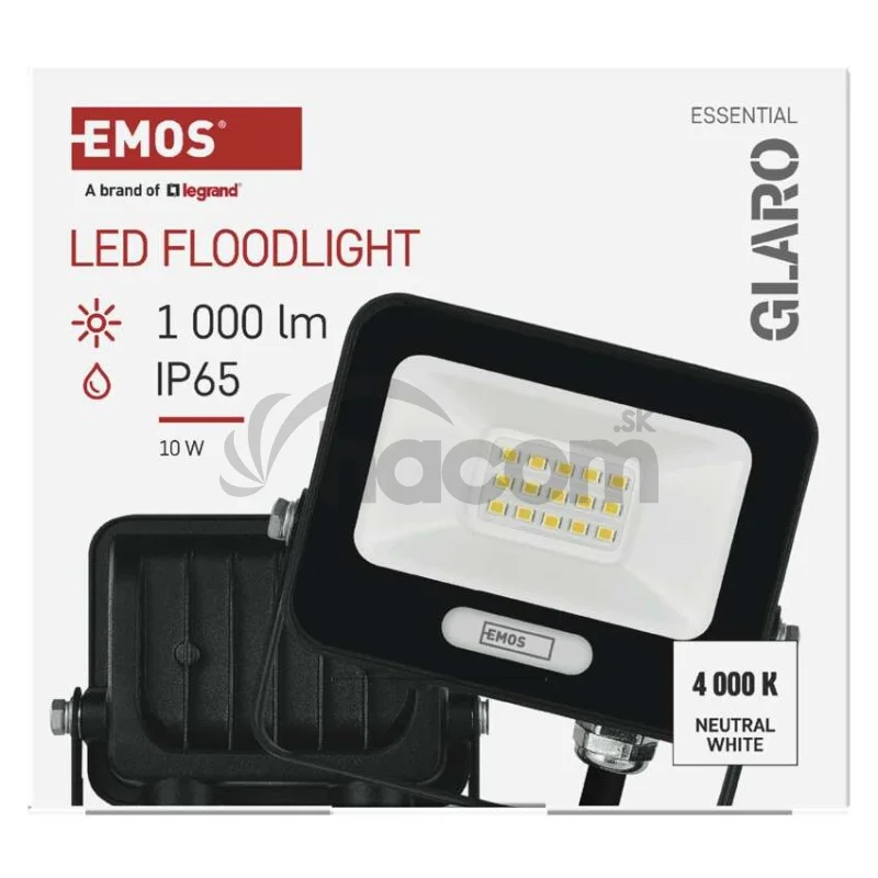 LED reflektor GLARO 10W, čierny, IP65, 1000 lm, neutrálna biela