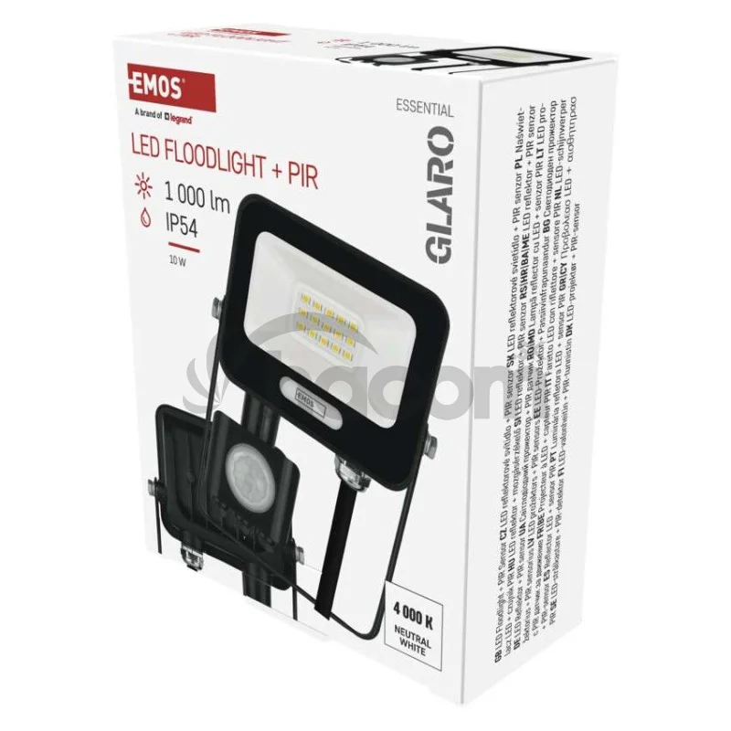 LED reflektor GLARO s pohybovým čidlom, 10 W, čierny, IP54, 1000 lm, neutrálna biela