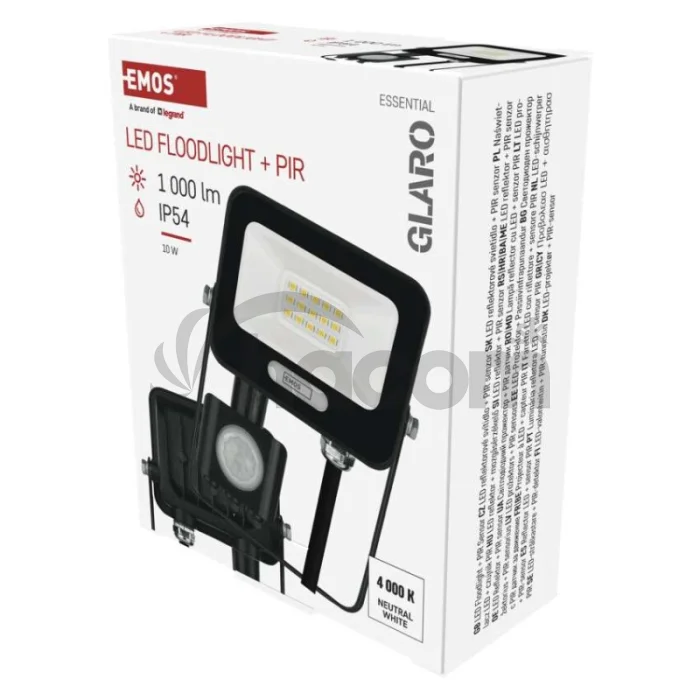 LED reflektor GLARO s pohybovým čidlom, 10 W, čierny, IP54, 1000 lm, neutrálna biela