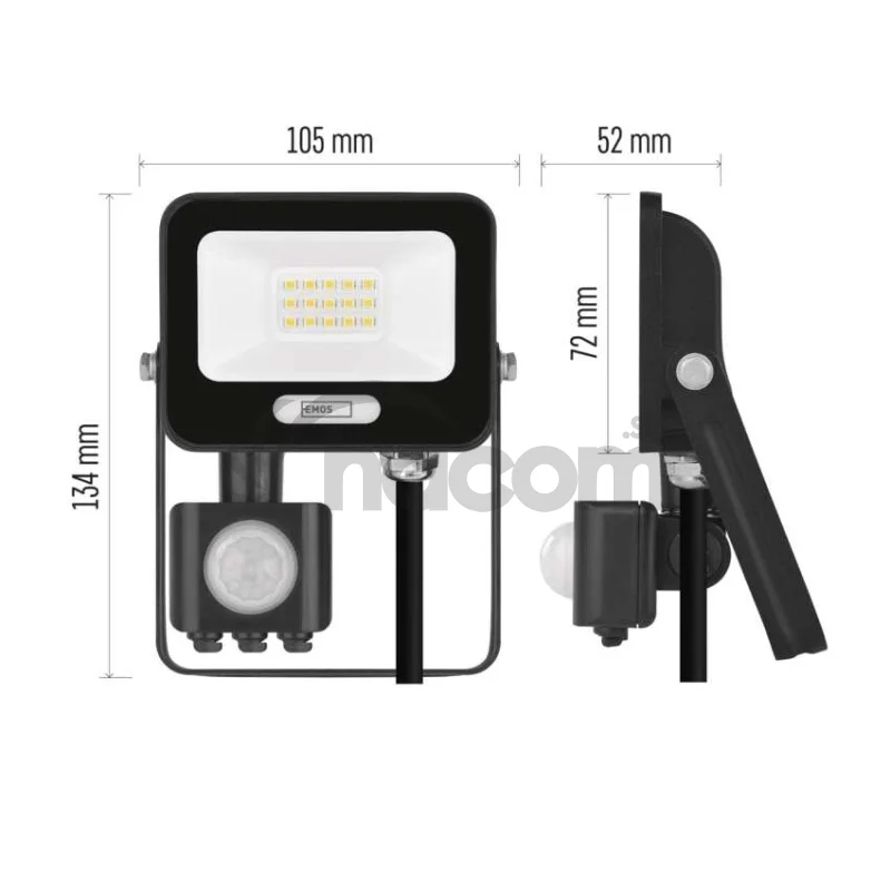 LED reflektor GLARO s pohybovým čidlom, 10 W, čierny, IP54, 1000 lm, neutrálna biela
