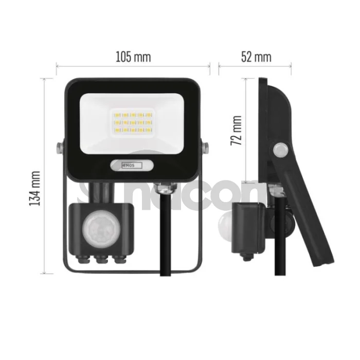 LED reflektor GLARO s pohybovým čidlom, 10 W, čierny, IP54, 1000 lm, neutrálna biela