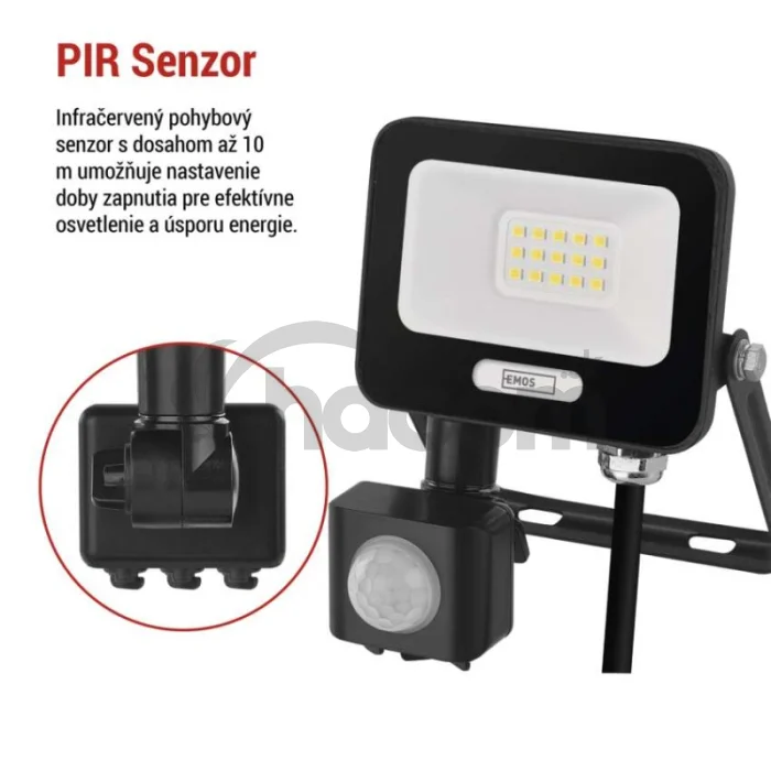 LED reflektor GLARO s pohybovým čidlom, 10 W, čierny, IP54, 1000 lm, neutrálna biela