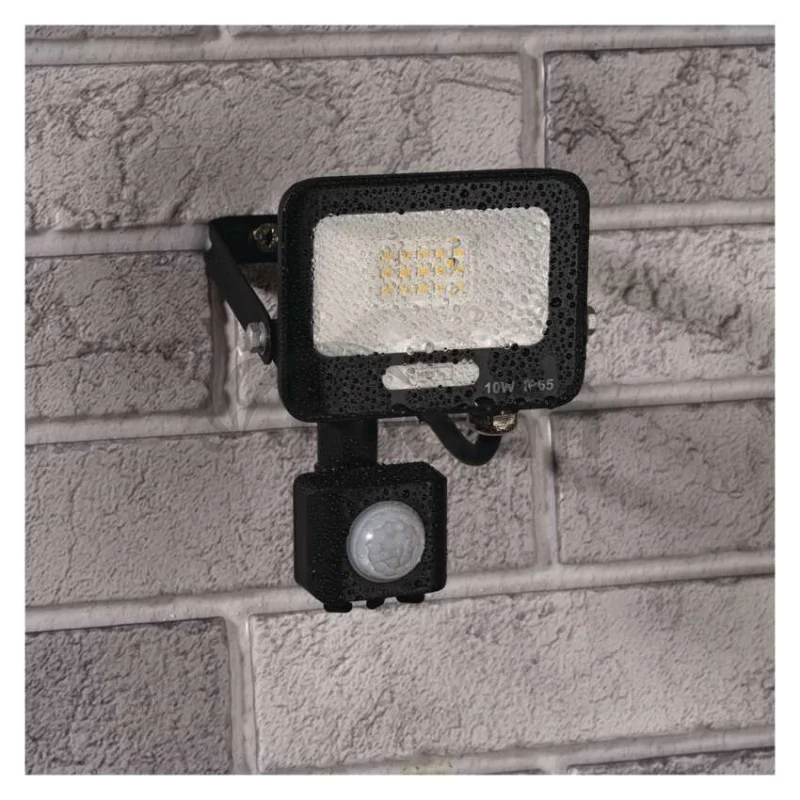 LED reflektor GLARO s pohybovým čidlom, 10 W, čierny, IP54, 1000 lm, neutrálna biela