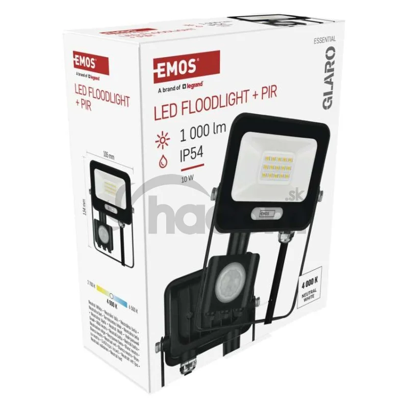 LED reflektor GLARO s pohybovým čidlom, 10 W, čierny, IP54, 1000 lm, neutrálna biela