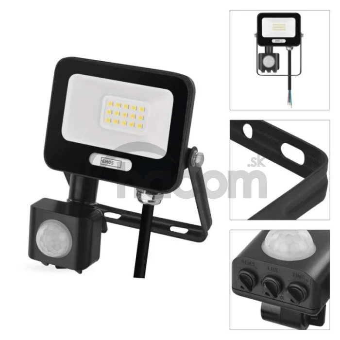 LED reflektor GLARO s pohybovým čidlom, 10 W, čierny, IP54, 1000 lm, neutrálna biela