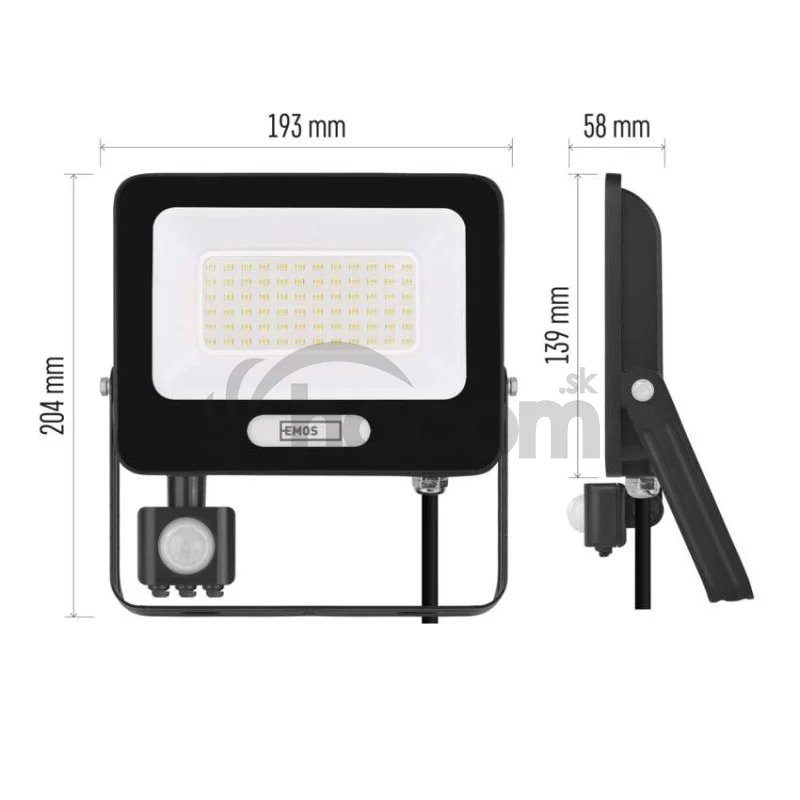 LED reflektor GLARO s pohybovým čidlom, 50 W, čierny, IP54, 5000 lm, neutrálna biela