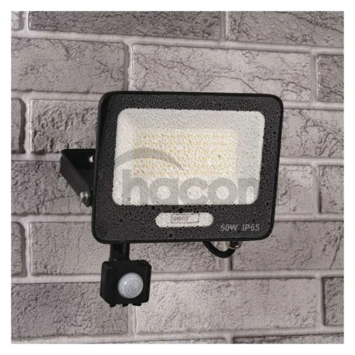 LED reflektor GLARO s pohybovým čidlom, 50 W, čierny, IP54, 5000 lm, neutrálna biela