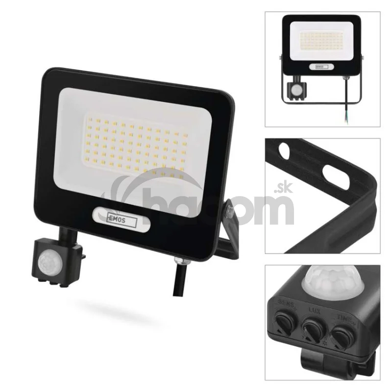 LED reflektor GLARO s pohybovým čidlom, 50 W, čierny, IP54, 5000 lm, neutrálna biela