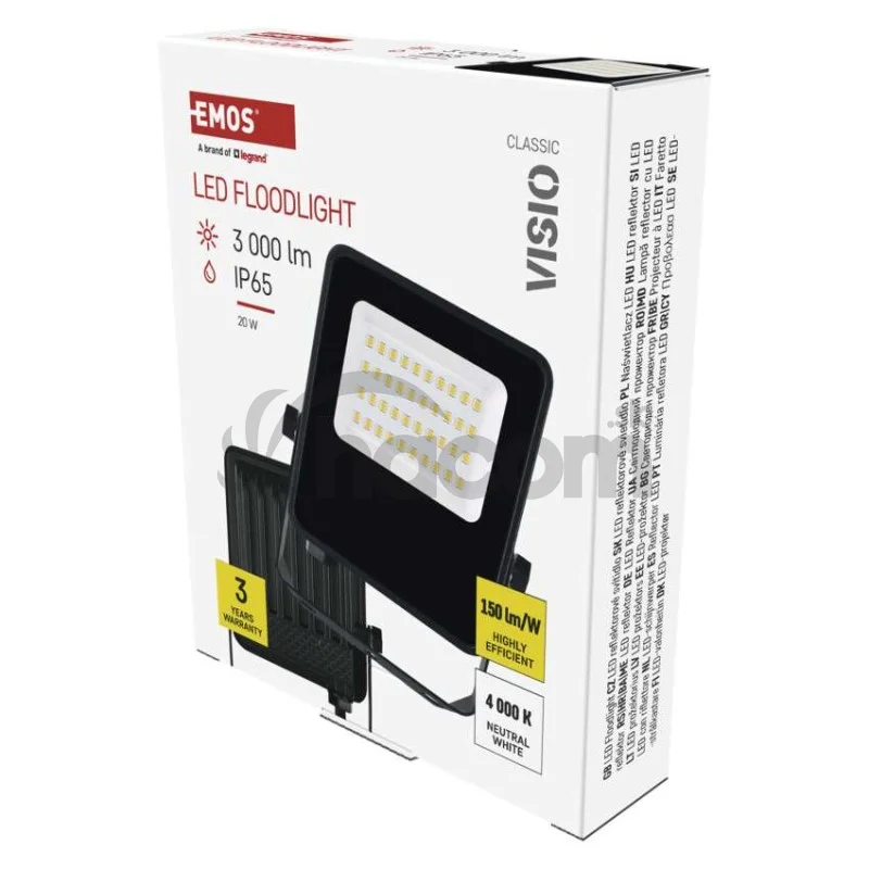 LED reflektor VISIO čierny, 20W neutrálna biela