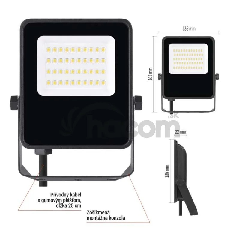 LED reflektor VISIO čierny, 20W neutrálna biela