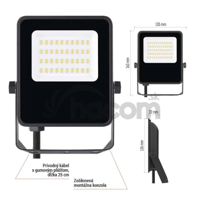 LED reflektor VISIO čierny, 20W neutrálna biela