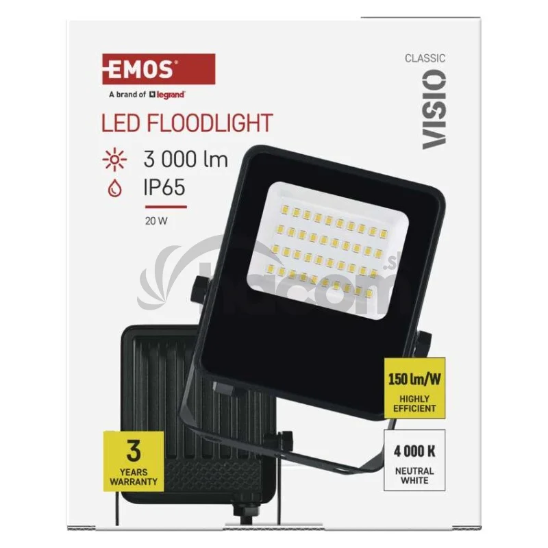 LED reflektor VISIO čierny, 20W neutrálna biela