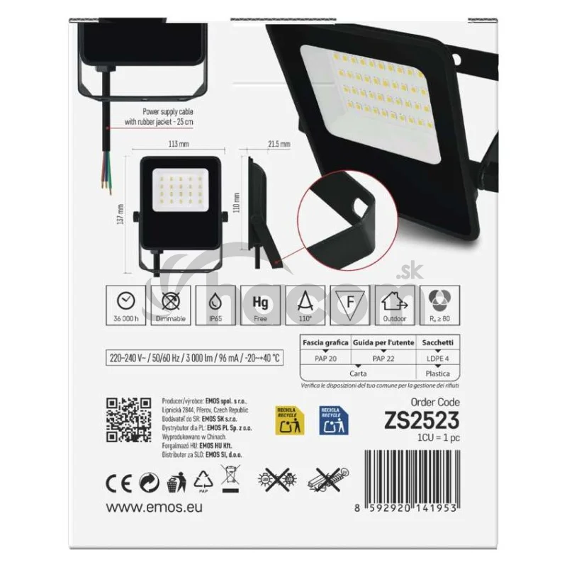 LED reflektor VISIO čierny, 20W neutrálna biela
