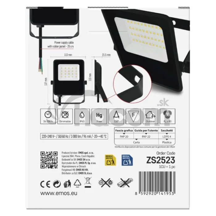 LED reflektor VISIO čierny, 20W neutrálna biela
