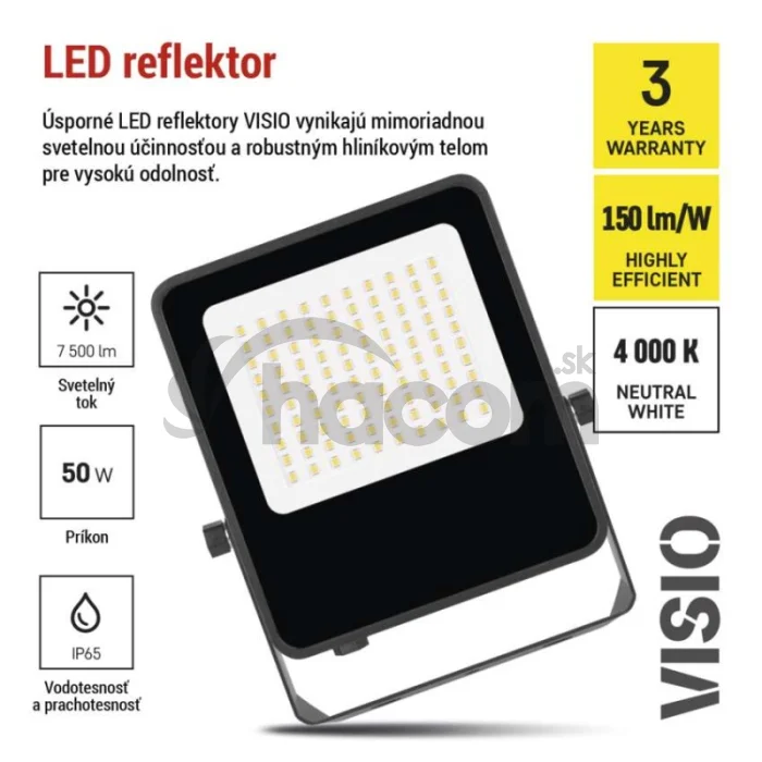 LED reflektor VISIO čierny, 50 W neutrálna biela