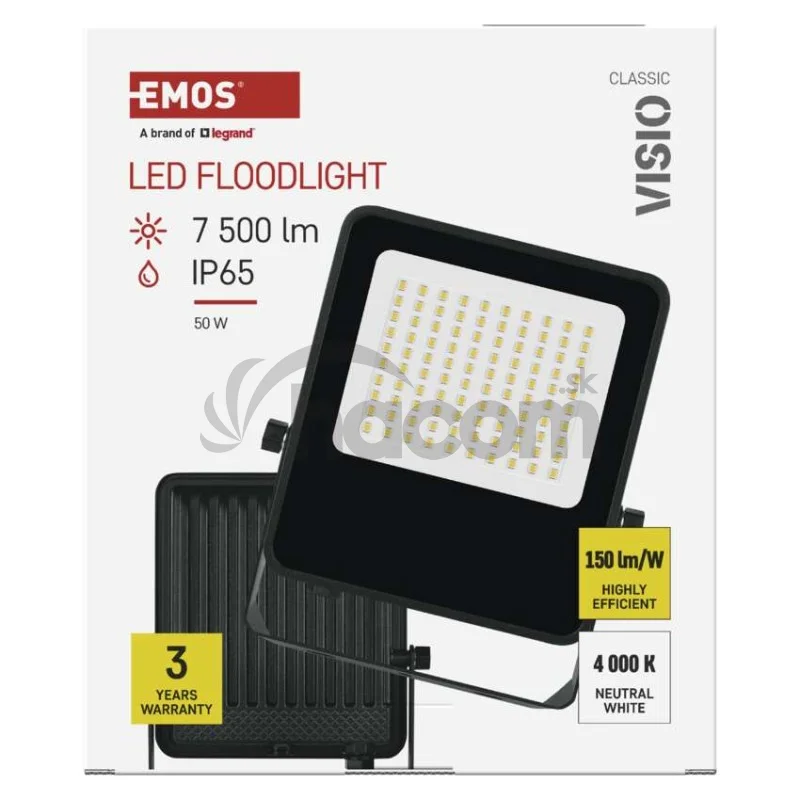 LED reflektor VISIO čierny, 50 W neutrálna biela