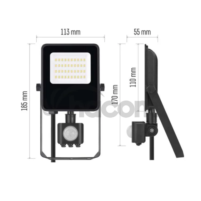 LED reflektor VISIO s pohybovým čidlom, 20 W, neutrálna biela, čierný