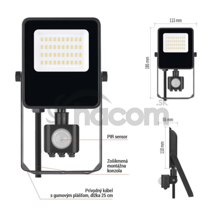 LED reflektor VISIO s pohybovým čidlom, 20 W, neutrálna biela, čierný