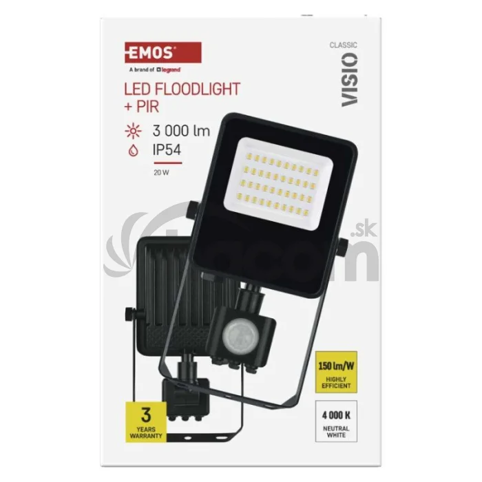 LED reflektor VISIO s pohybovým čidlom, 20 W, neutrálna biela, čierný
