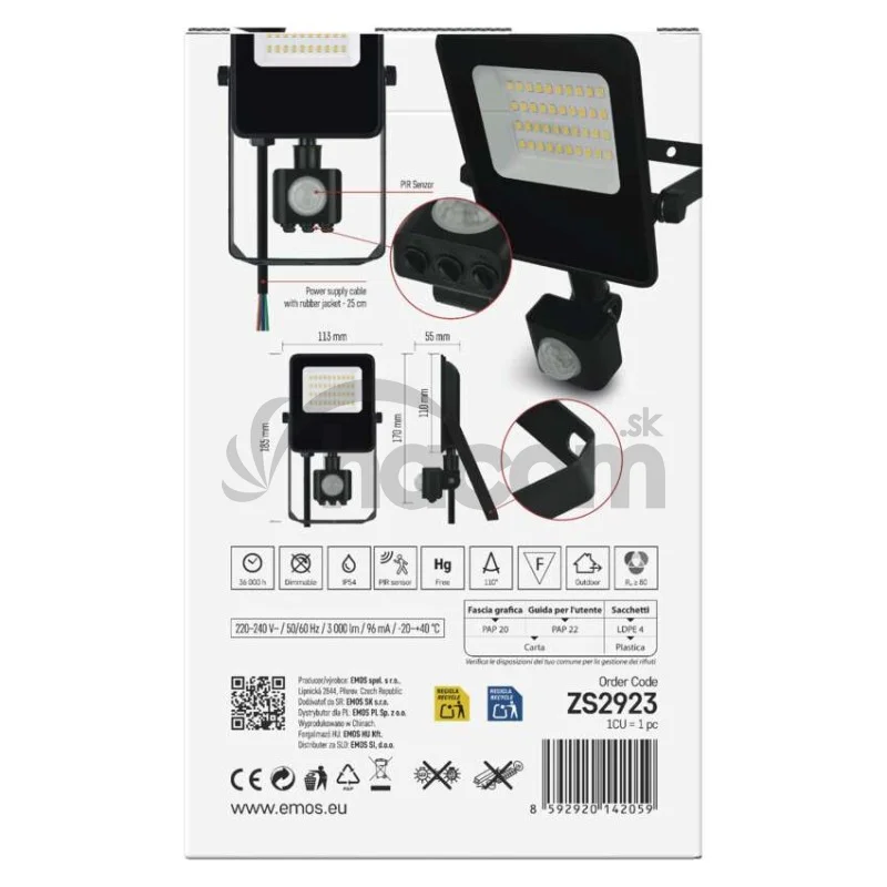 LED reflektor VISIO s pohybovým čidlom, 20 W, neutrálna biela, čierný