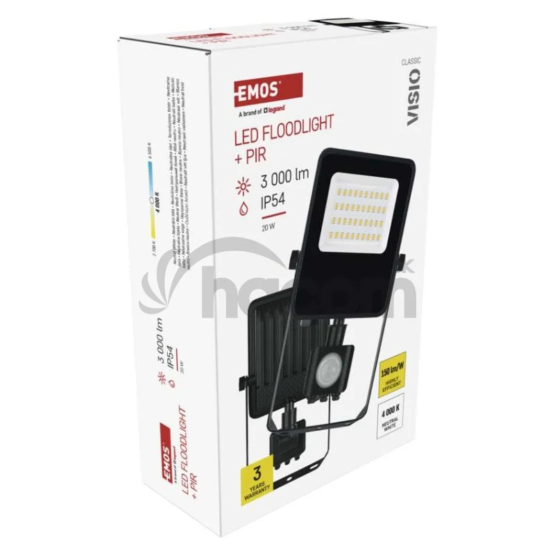 LED reflektor VISIO s pohybovým čidlom, 20 W, neutrálna biela, čierný