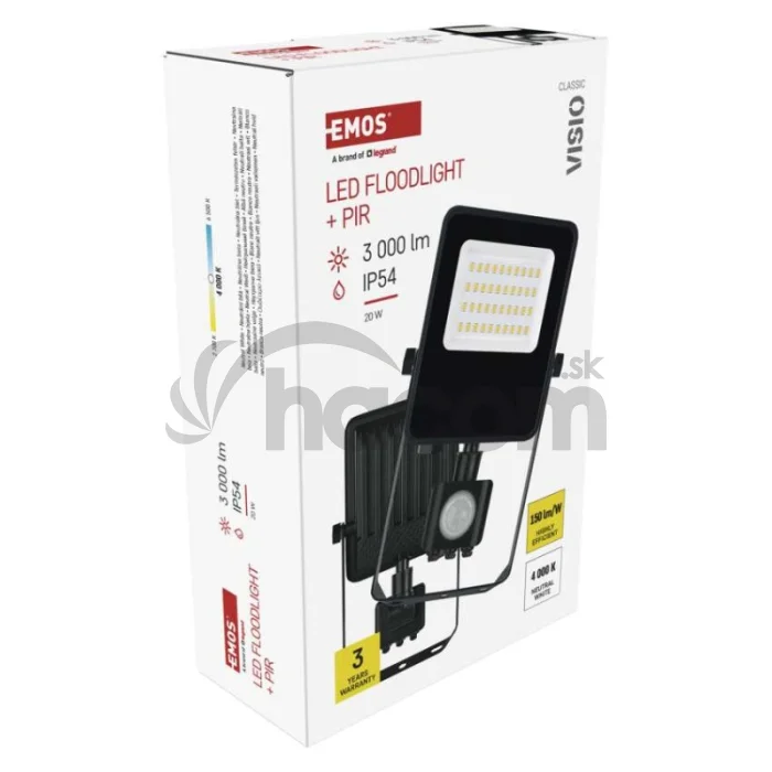 LED reflektor VISIO s pohybovým čidlom, 20 W, neutrálna biela, čierný