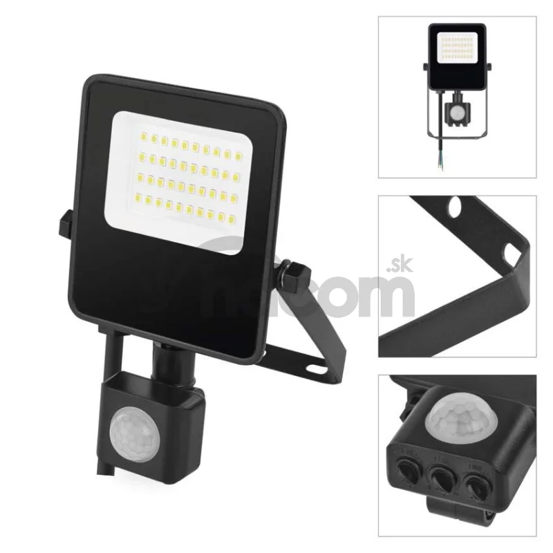LED reflektor VISIO s pohybovým čidlom, 20 W, neutrálna biela, čierný