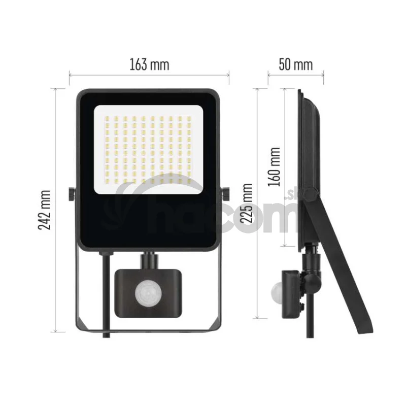 LED reflektor VISIO s pohybovým čidlom, 50 W, neutrálna biela, čierný
