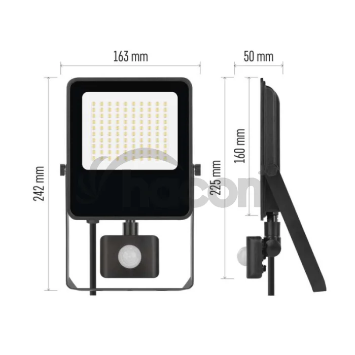 LED reflektor VISIO s pohybovým čidlom, 50 W, neutrálna biela, čierný