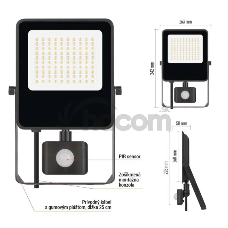 LED reflektor VISIO s pohybovým čidlom, 50 W, neutrálna biela, čierný