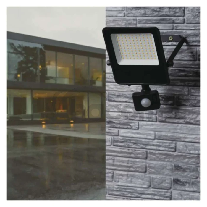 LED reflektor VISIO s pohybovým čidlom, 50 W, neutrálna biela, čierný