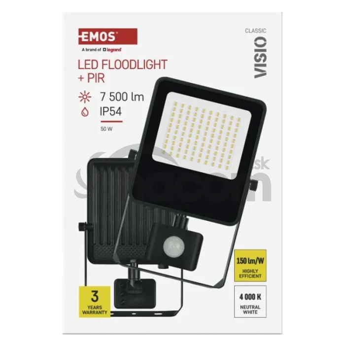LED reflektor VISIO s pohybovým čidlom, 50 W, neutrálna biela, čierný