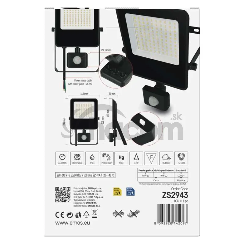 LED reflektor VISIO s pohybovým čidlom, 50 W, neutrálna biela, čierný