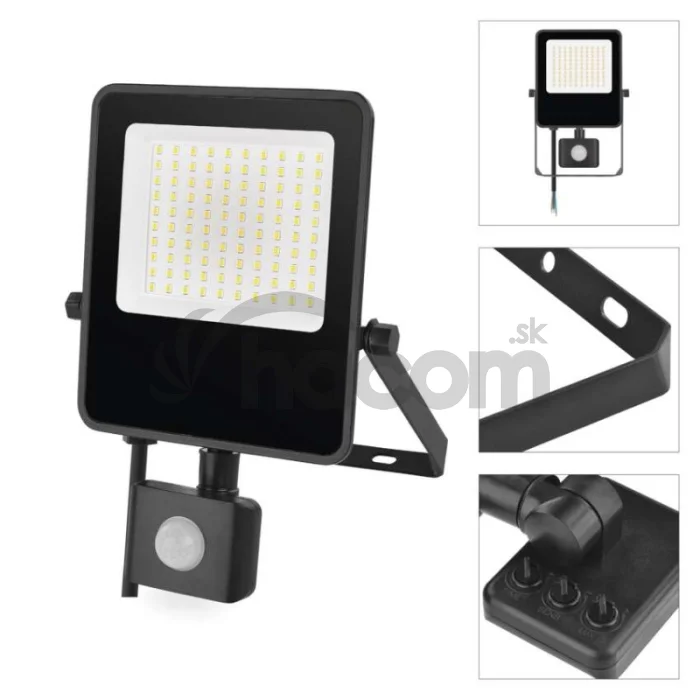 LED reflektor VISIO s pohybovým čidlom, 50 W, neutrálna biela, čierný