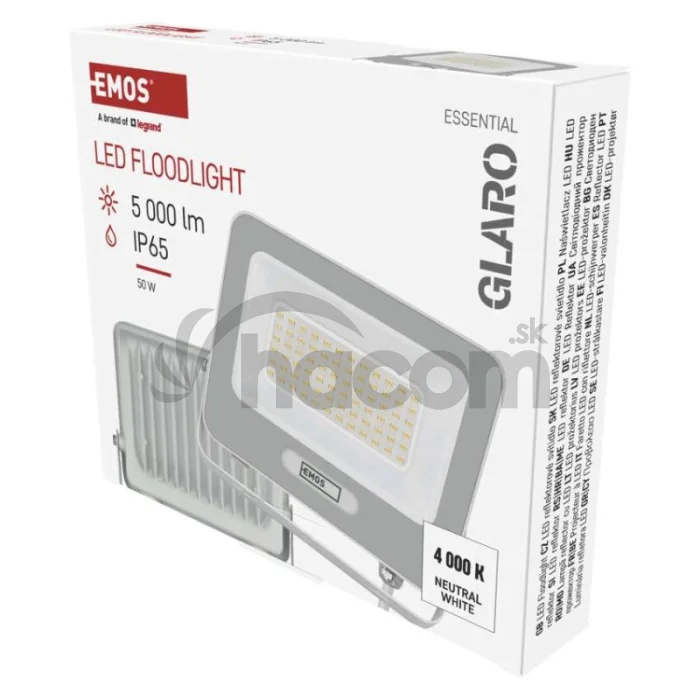 LED reflektor GLARO 50W, biely, IP65, 5000 lm, neutrálna biela