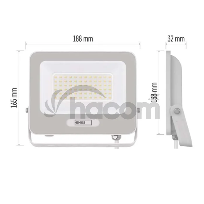 LED reflektor GLARO 50W, biely, IP65, 5000 lm, neutrálna biela