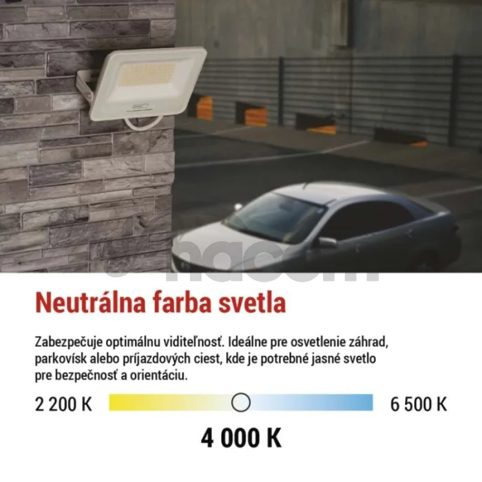 LED reflektor GLARO 50W, biely, IP65, 5000 lm, neutrálna biela