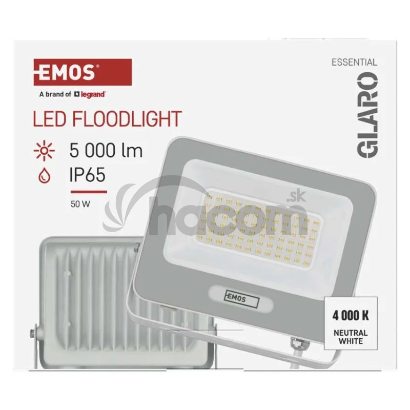 LED reflektor GLARO 50W, biely, IP65, 5000 lm, neutrálna biela