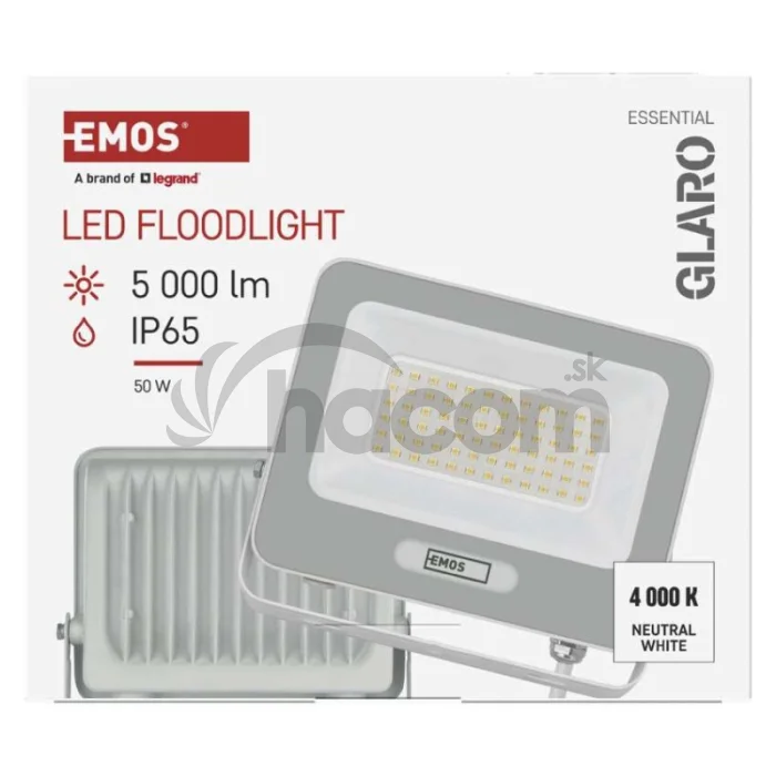 LED reflektor GLARO 50W, biely, IP65, 5000 lm, neutrálna biela