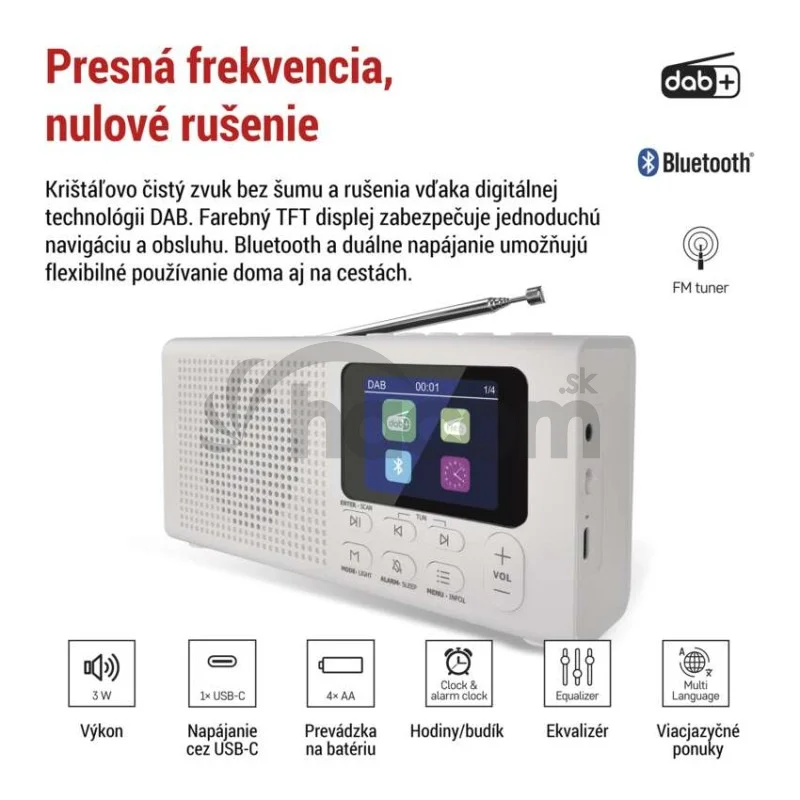 Prenosné rádio s Bluetooth P-600W, DAB / DAB+ / FM, biele