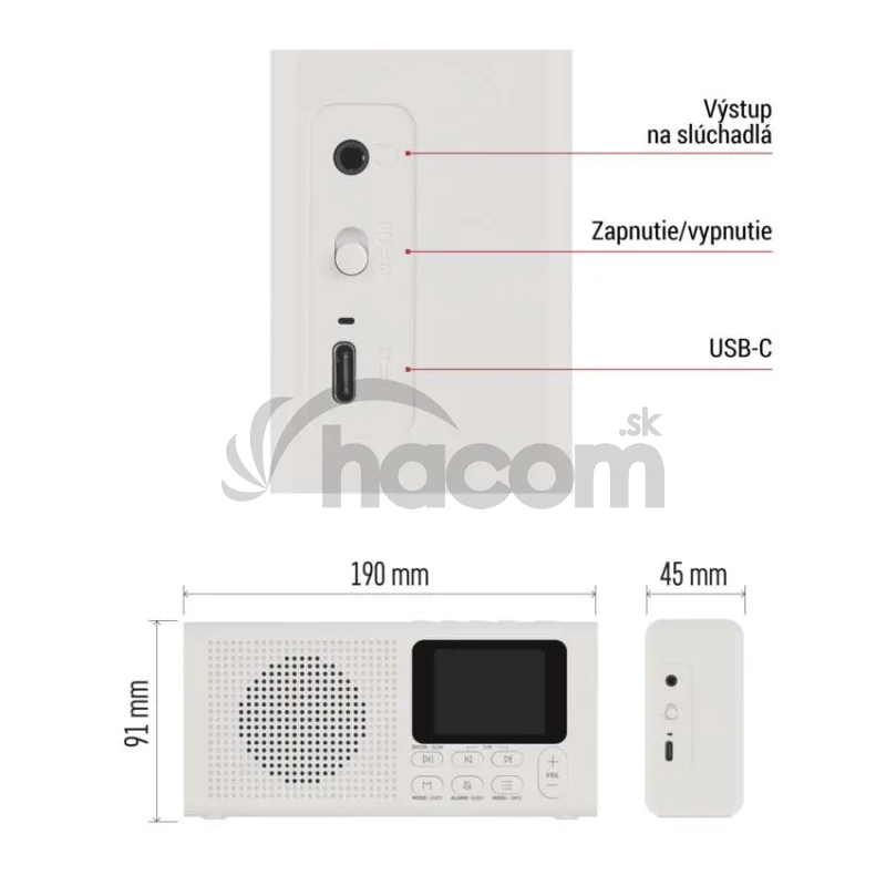 Prenosné rádio s Bluetooth P-600W, DAB / DAB+ / FM, biele