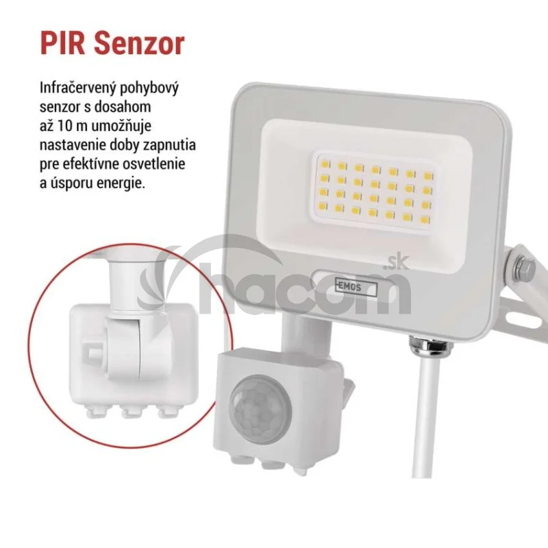 LED reflektor GLARO s pohybovým čidlom, 20 W, biely, IP54, 2000 lm, neutrálna biela